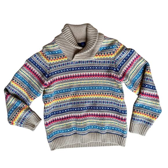 Janie and Jack Boy's Fair Isle Bright Striped Shawl Collar Sweater Size 6 - Picture 1 of 4